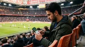 Afbeelding van een voetbalfan op het podium