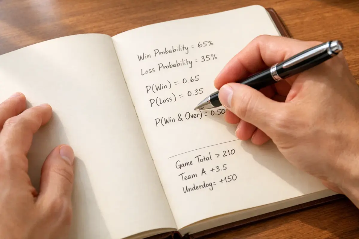 Persoon berekent kansen met pen en notitieboek