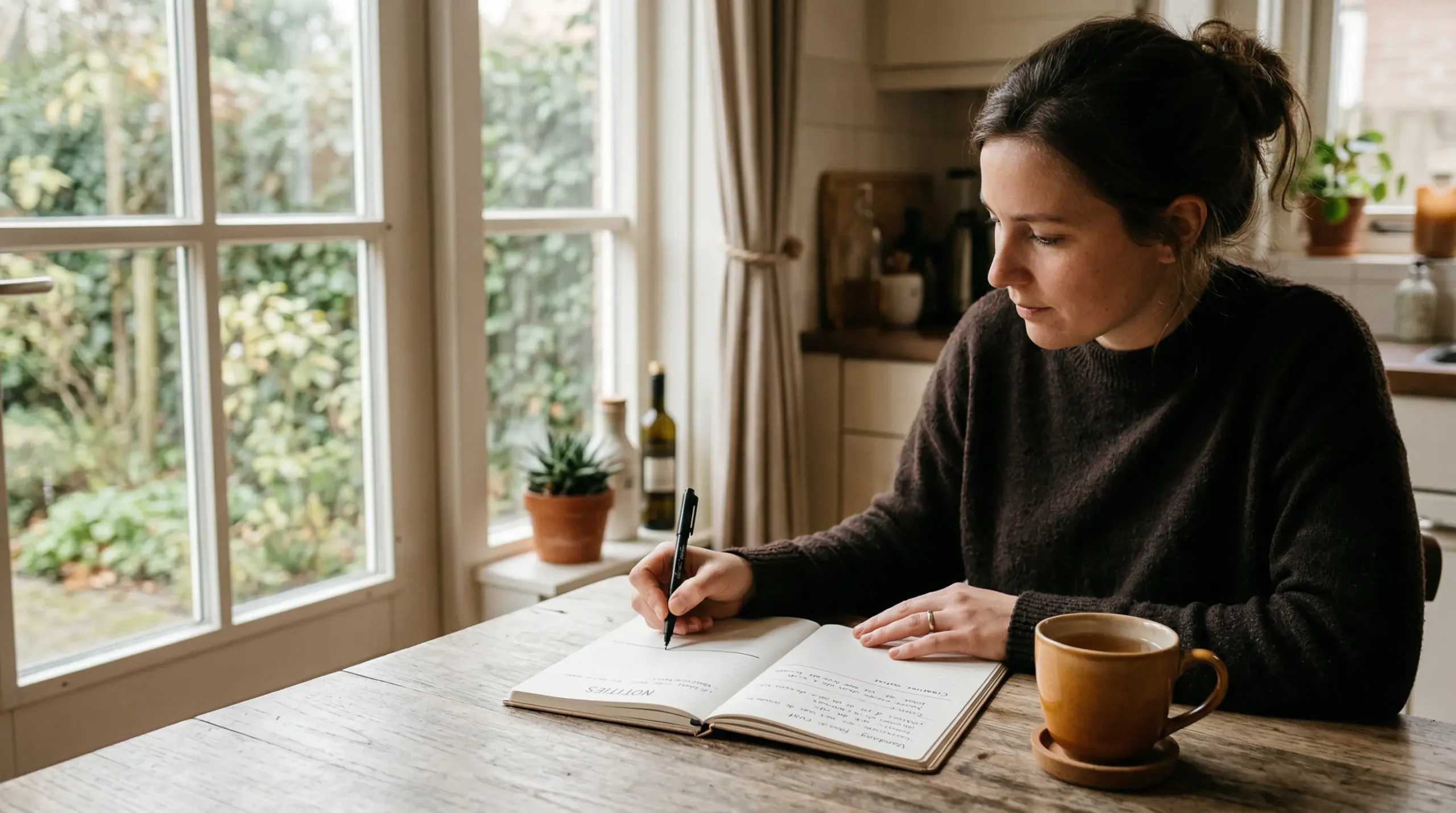 Afbeelding van een vrouw aan een tafel
